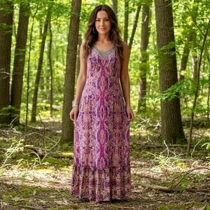 Reba Women Large Maxi Dress Boho one bottom tier fully lined